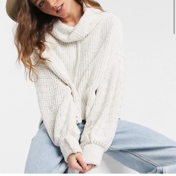 Free People Sweaters - Free people chenille sweater Be Yours Cowl Neck Vanilla Bean color small